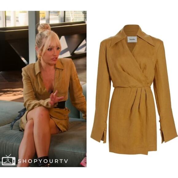 Nanushka Esma Linen Mini Dress Size XS Camel Long Sleeve Quiet Luxury Neutral - Picture 2 of 13